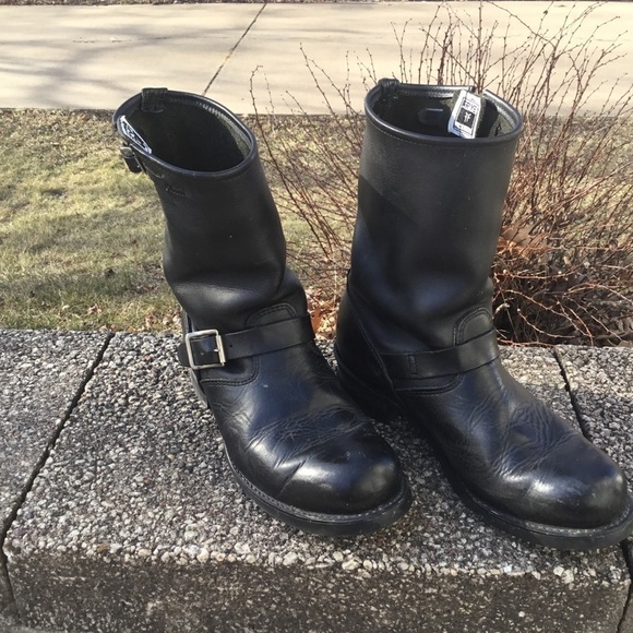 FRYE John Addison Style Black Engineer Motorcycle Boots Size 10 - Picture 5 of 14